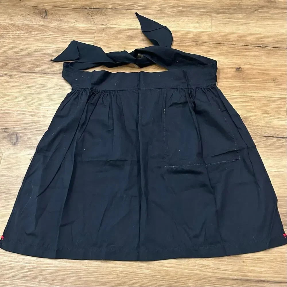 Vintage 50s Black Hostess Apron with Paper Lanterns Red Ric Rac Trim -